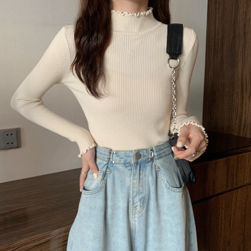 Half High Collar Inner Lining Bottom Sweater Slim Fit Fit Long Sleeved Sweater