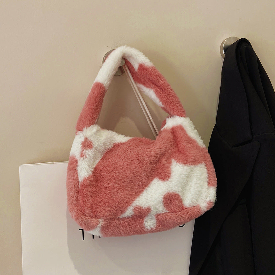 New Plush Harajuku Style Cow Fashion Plush Simple Personality Crossbody Bag