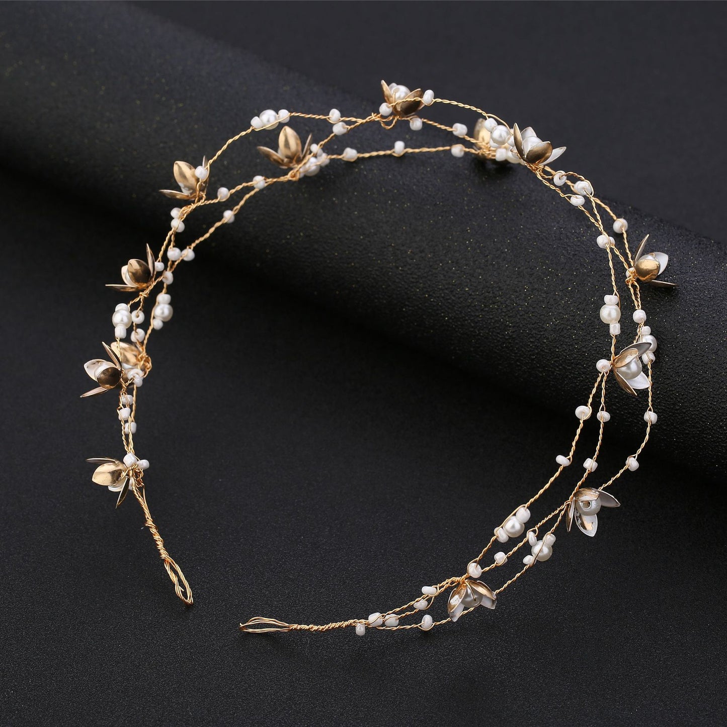 Korean Handmade Flower Beading Bridal Headdress Hair Band Elegant