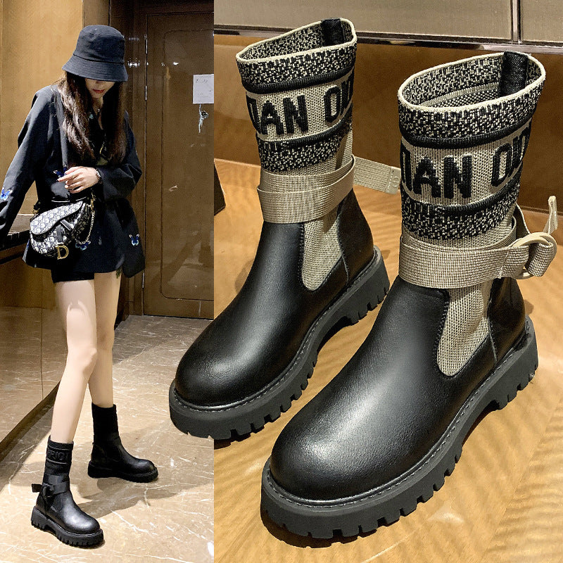 Knit Breathable Paneled Platform Stretch Boots