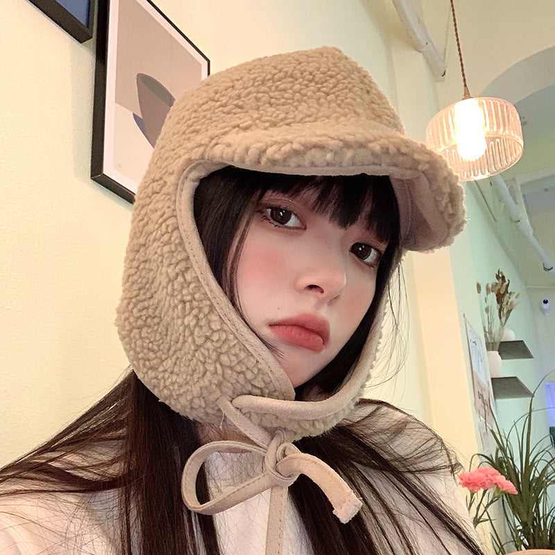 Fleece-lined Thickened Lamb Wool Earmuffs Hat