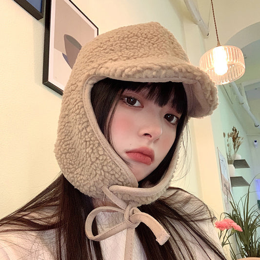 Fleece-lined Thickened Lamb Wool Earmuffs Hat