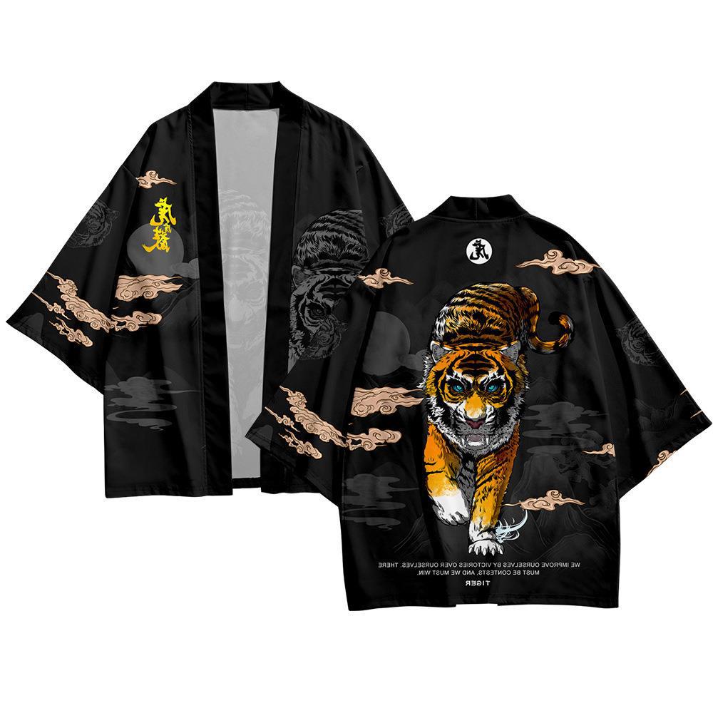 Tiger Print Cosplay Red Shirt Traditional Haori Kimono Women