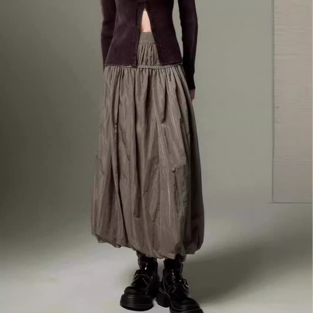 Simple Temperament Pleated High Waist Long Bud Skirt Solid Color
