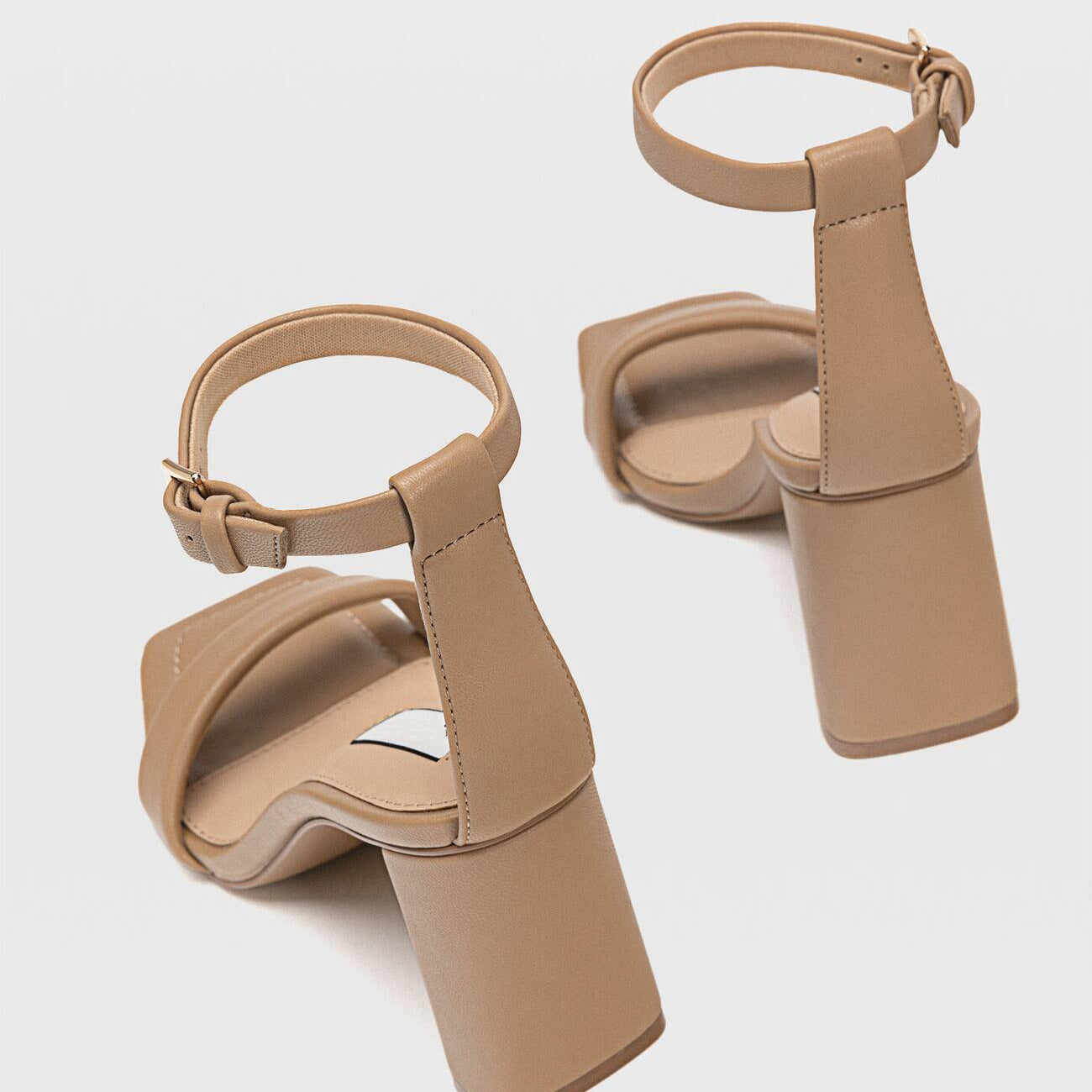 Women's Brown Thick High-heeled Sandals With Square Toe