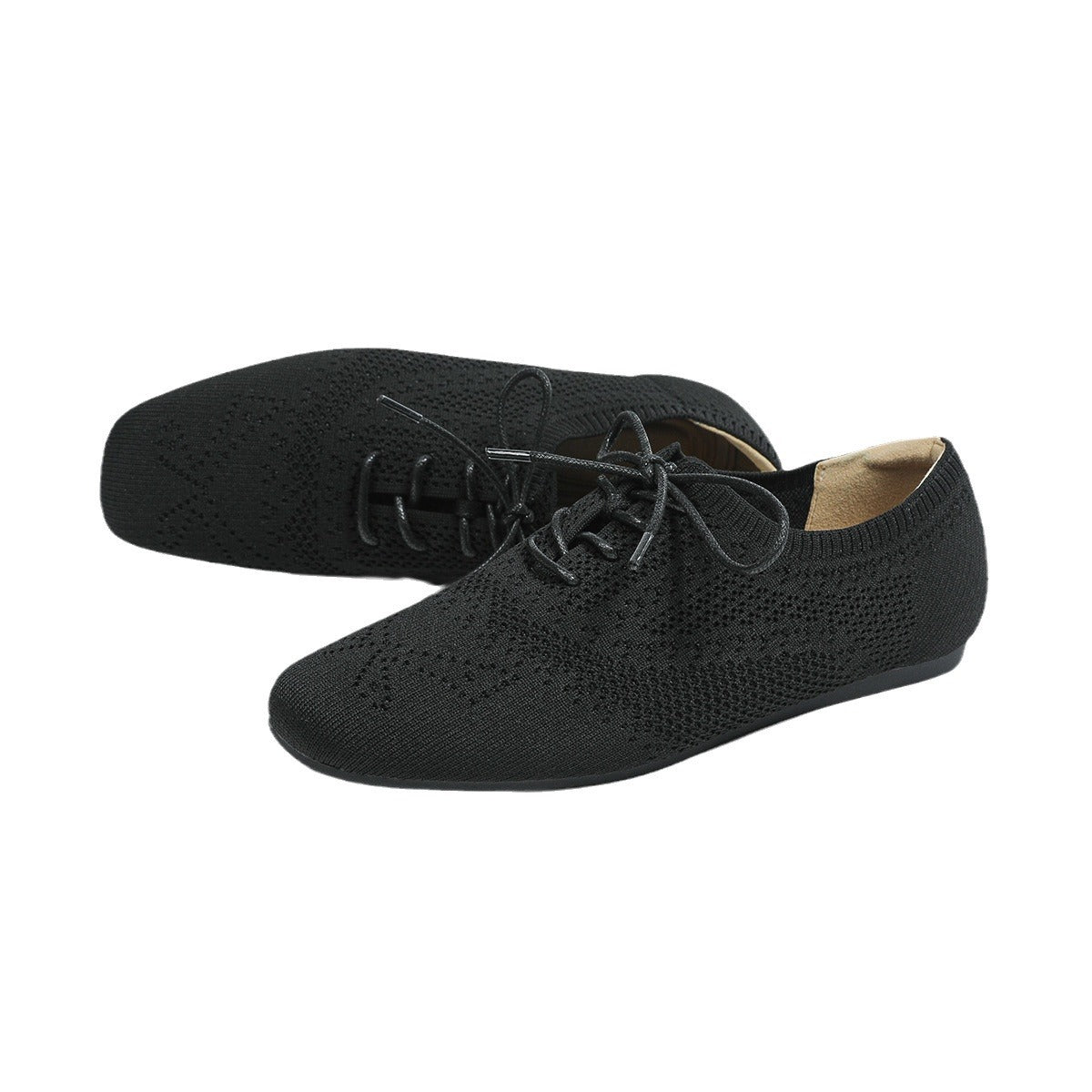 Flyknit Deep Mouth Brogue Lace-up Square Head Leisure Oversized Shoes