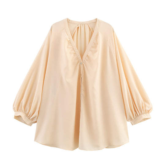 V-neck Loose Draping Long Sleeve Shirt