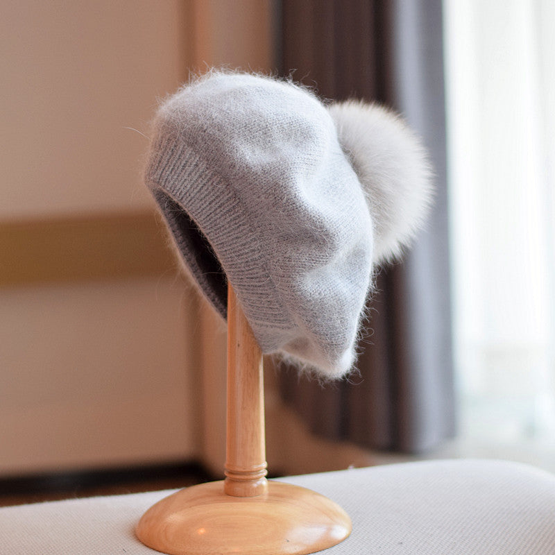 Women's Thin Autumn And Winter Knitting Warm Fur Ball Hat