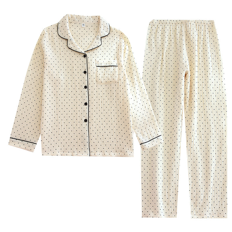 Spring And Summer Long Sleeves Home Thin Women's Crepe Cotton Cardigan Pajamas