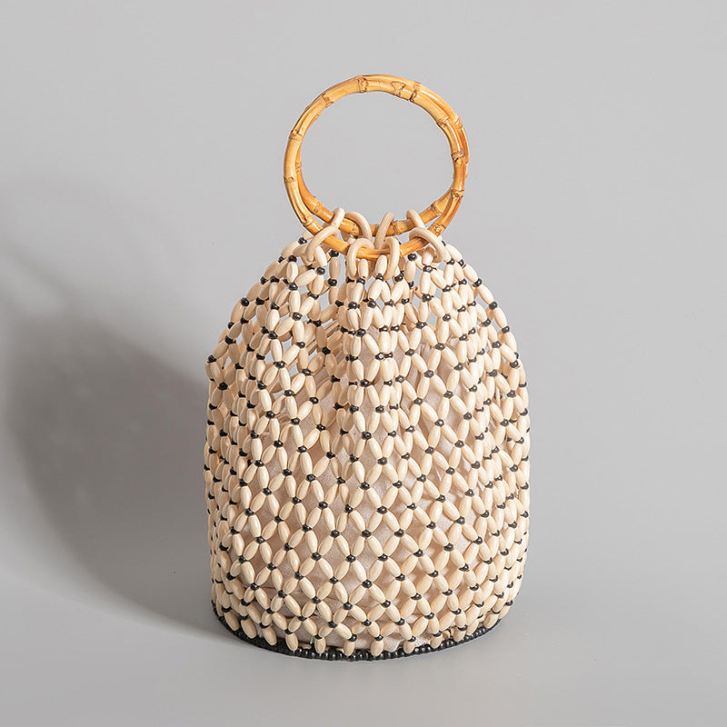 Women's Fashion Vintage Wooden Beads Woven Bag