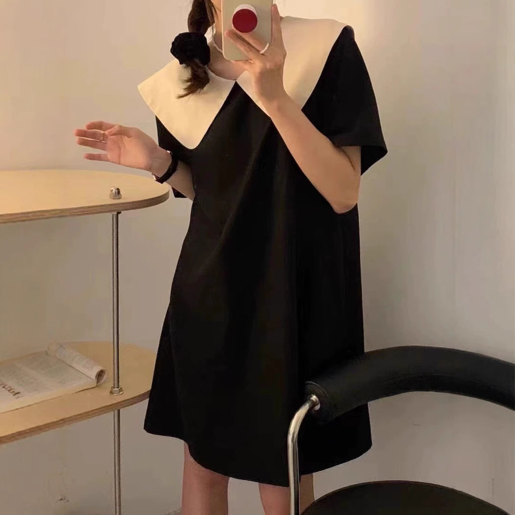 Contrast-Color Doll Collar Bow-Knot Dress For Women