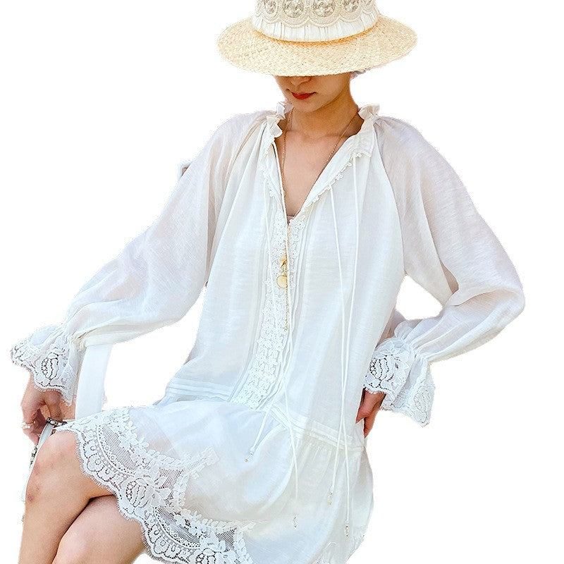 Long-Sleeve Elegant Holiday Tencel Linen Dress For Women