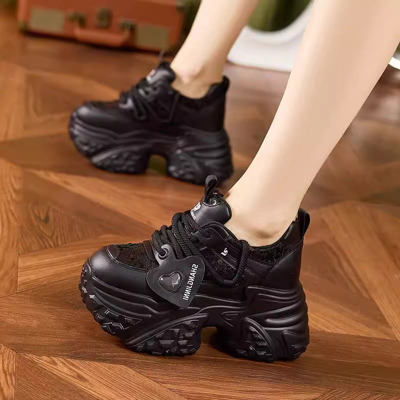 Fashionable All-matching Platform Mesh Surface Sports Casual Shoes Super Thick Sole Height Increasing