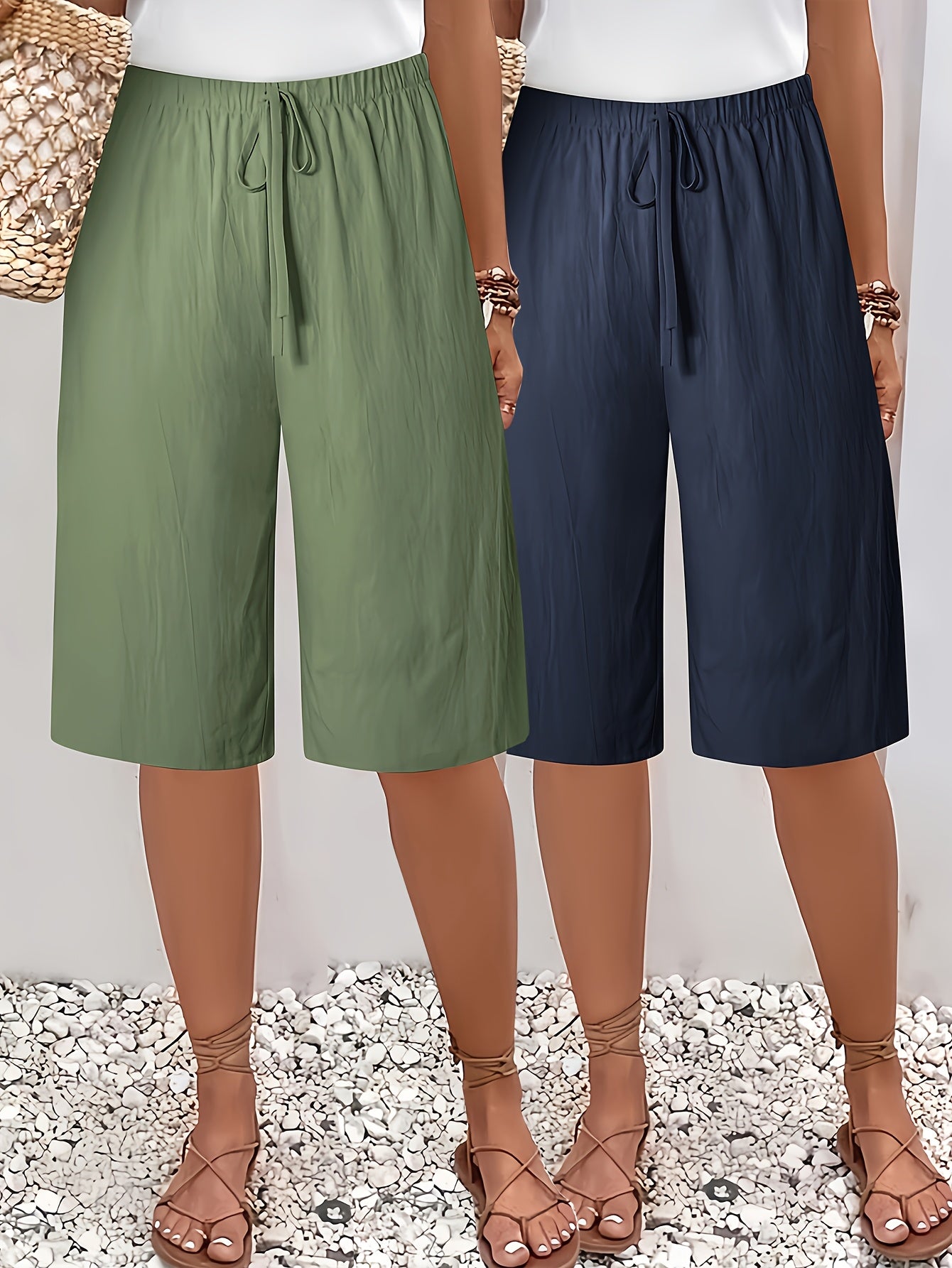 Plus Size WOMEN'S Shorts-casual Beach Pants  2PCs