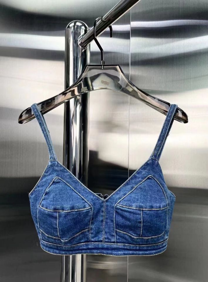 Fashion Sexy Washing Short Wrap Chest Strap Denim Vest Women