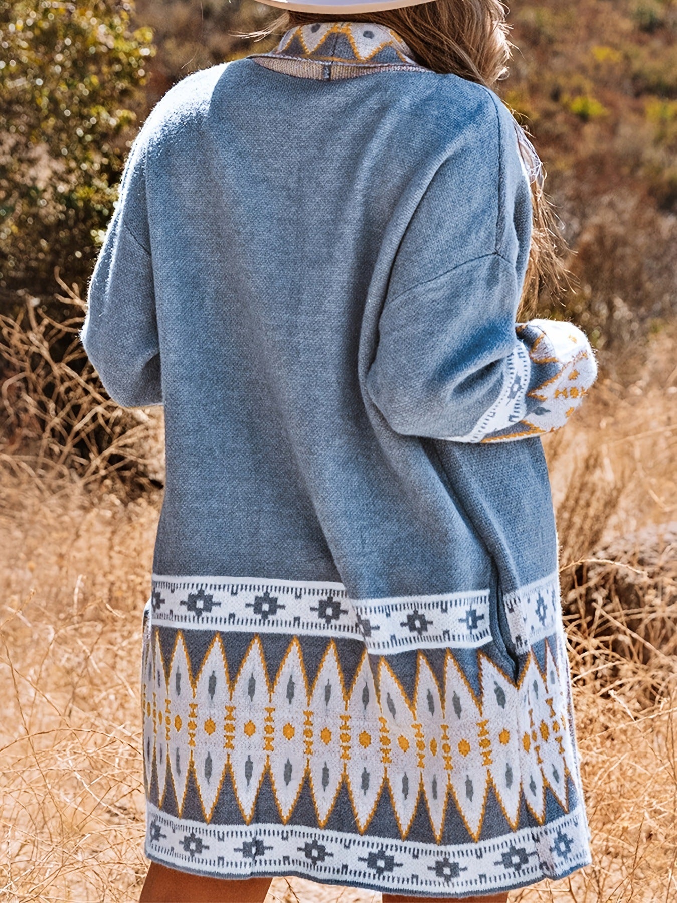 Ethnic Style Printed Long Sleeve Knitted Sweater Cardigan Coat