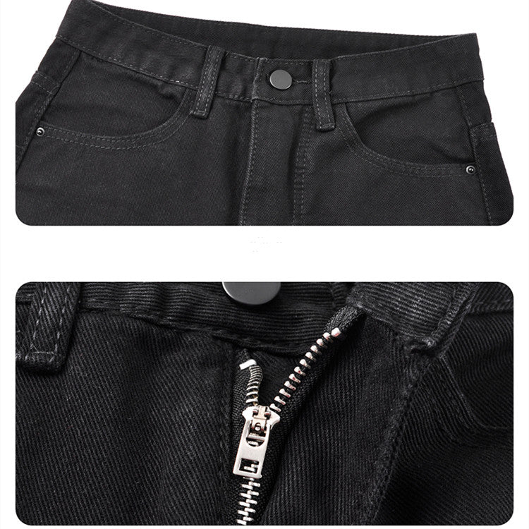 Split Black Jeans High Waist Micro Flared Small Straight Leg