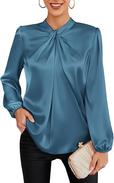 Womens Professional Office Lady Satin Blouse With A Stylish