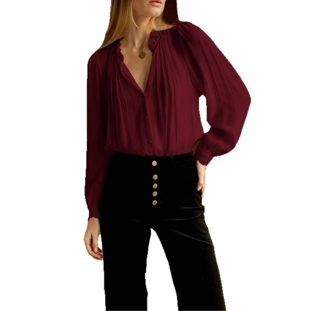 Elegant, Sophisticated Commuter Shirt With Lace-trimmed Patchwork