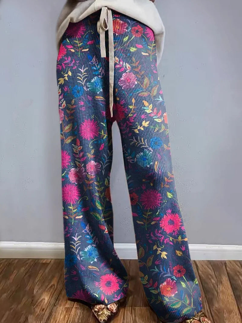 D Printed European And American Leisure Wide Leg Sports European And American Trousers