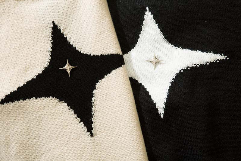 Street Tide Retro Four-pointed Star Round Neck Sweater For Men