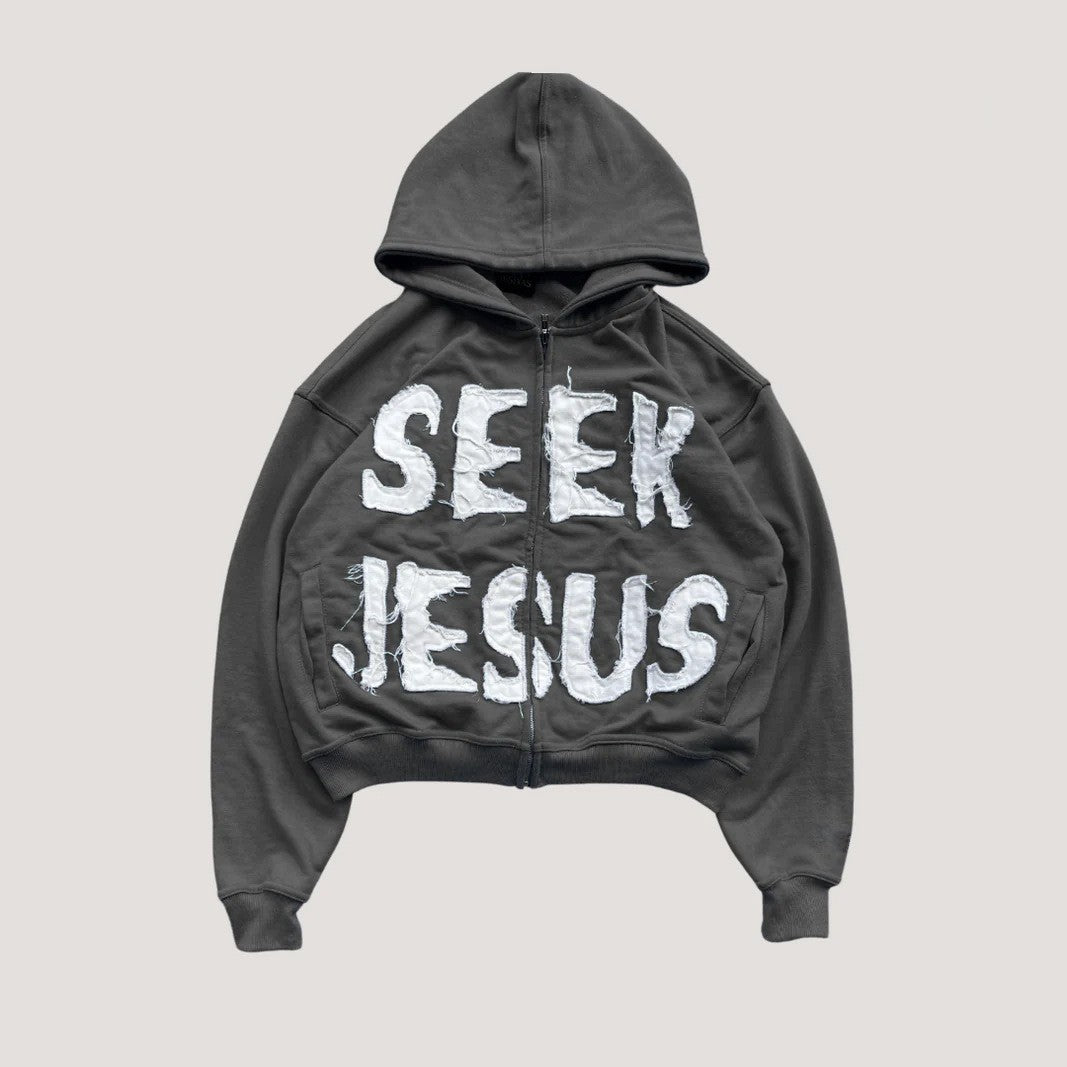 European And American Style Letter Printed Hoodie Zipper Cardigan Loose Hip Hop Sweater