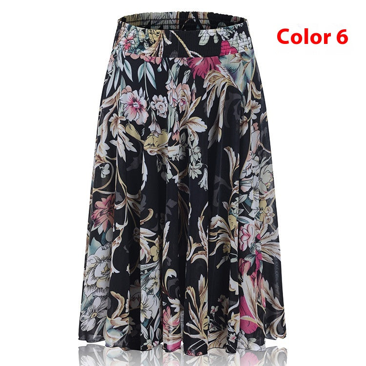 Mom Ice Silk Sundress Women's Skirt Middle-aged Skirt