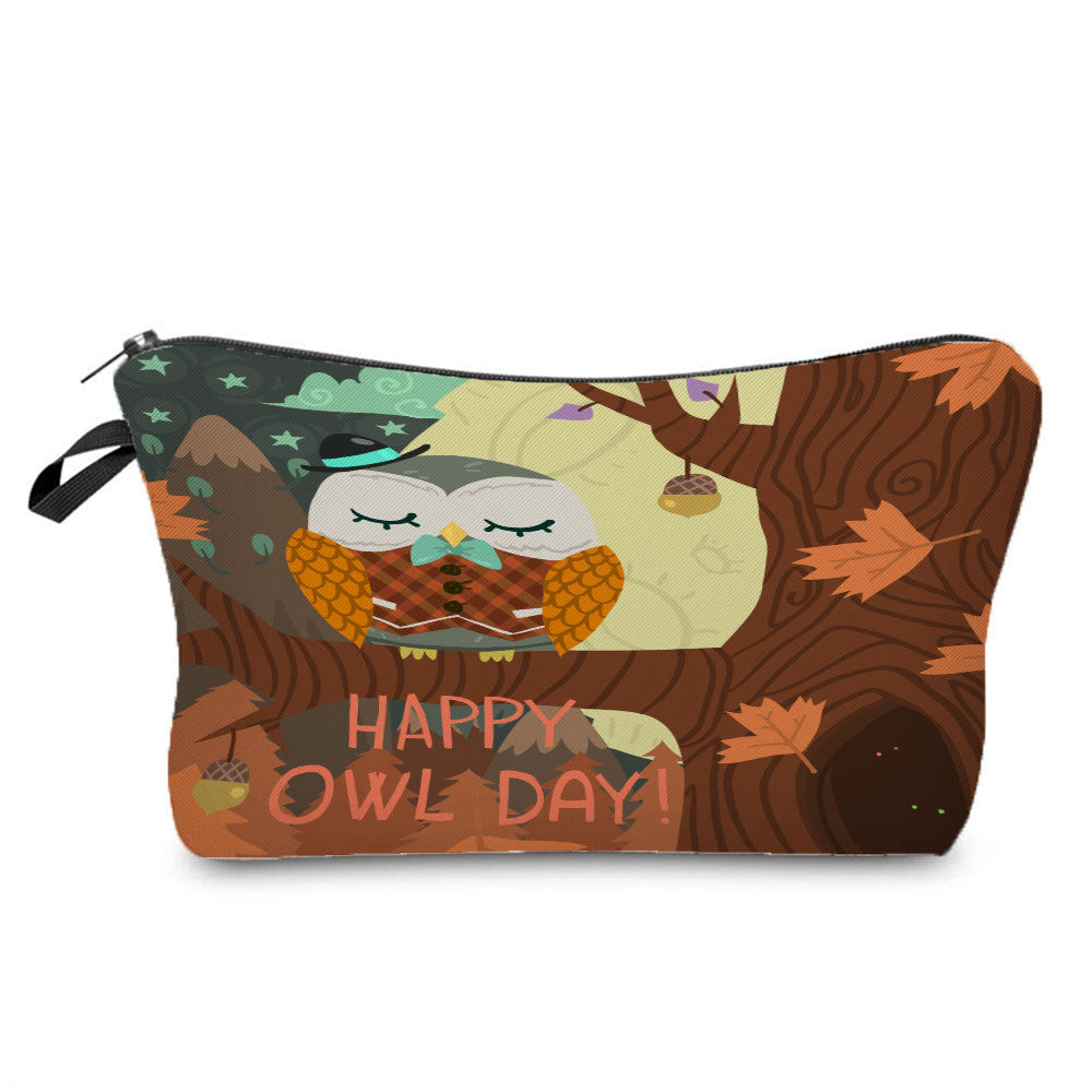 Cartoon Cute Owl Print Cosmetic Bag