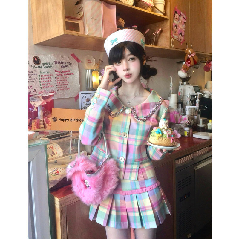 High Waist Slimming Pleated Skirt Suit Women
