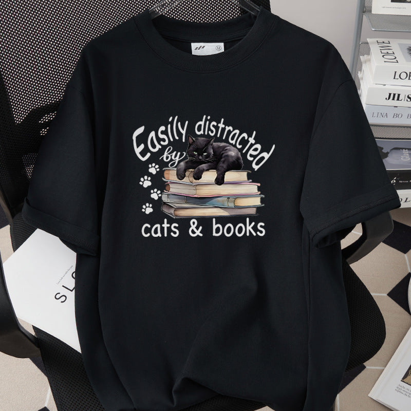 Cat-themed Creative Print T-shirt Simple And Trendy