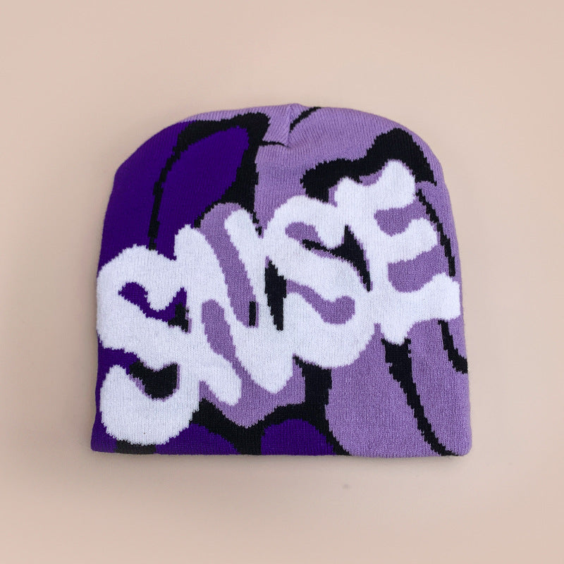 American Contrast Color Letter Jacquard Knitted Hat