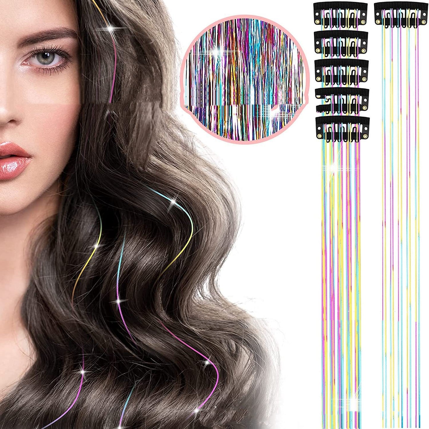 European And American Gold And Silver Wire Clip Wig Female Laser Wire