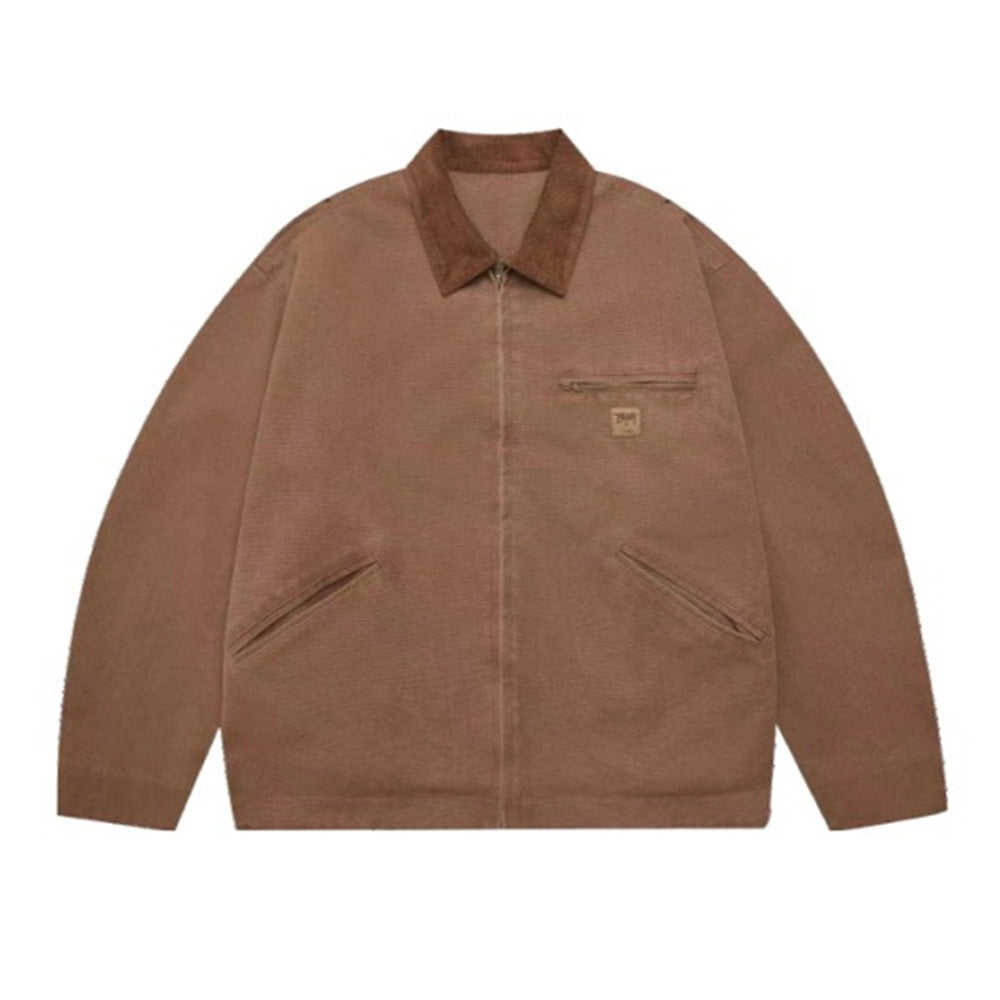 American Retro Casual Work Jacket Men's Lapel Zippered
