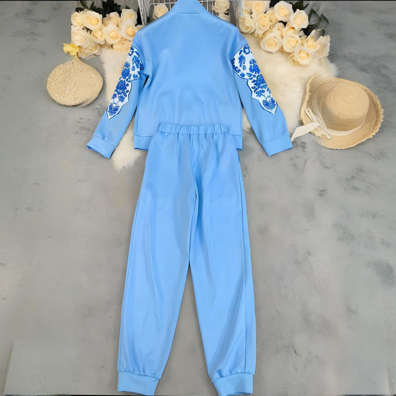 Personality Sports Casual Top And Trousers Suit