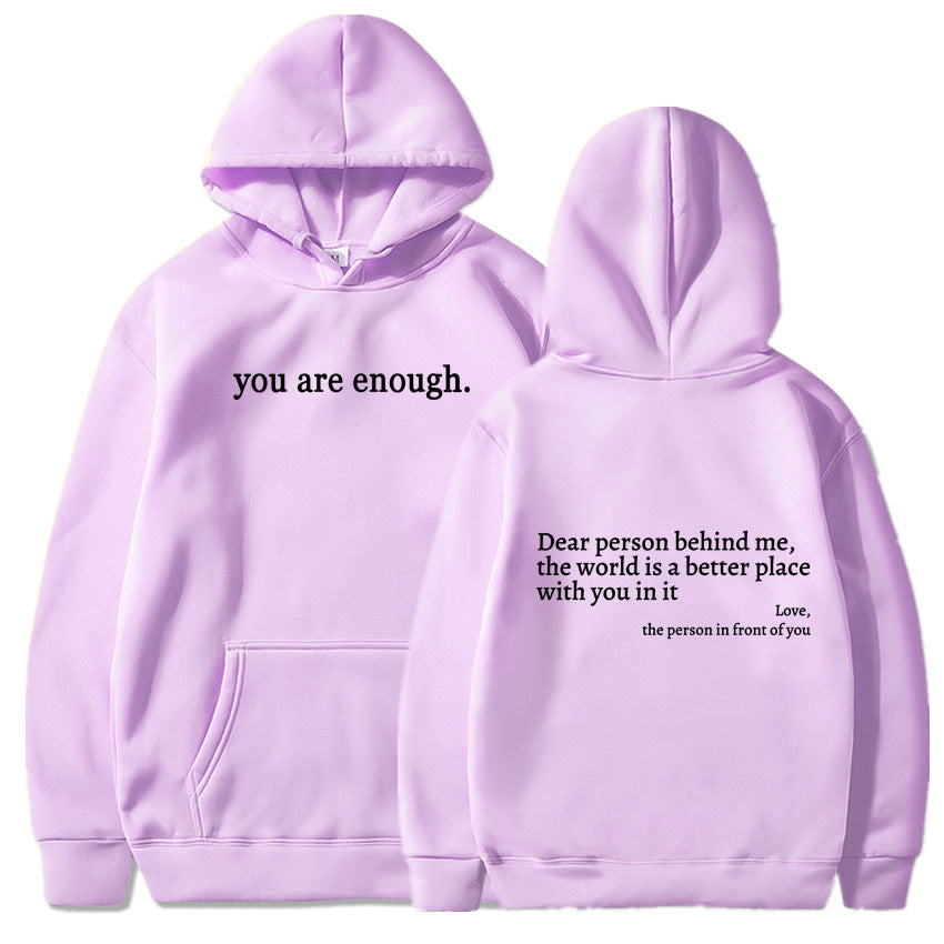 Letter Printing Drawstring Fleece-lined Hoodie
