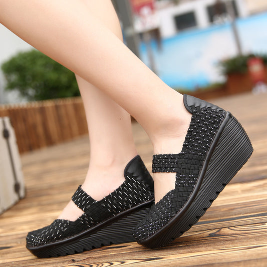 Hand-woven Women's Hollow-out Platform Casual Shoes