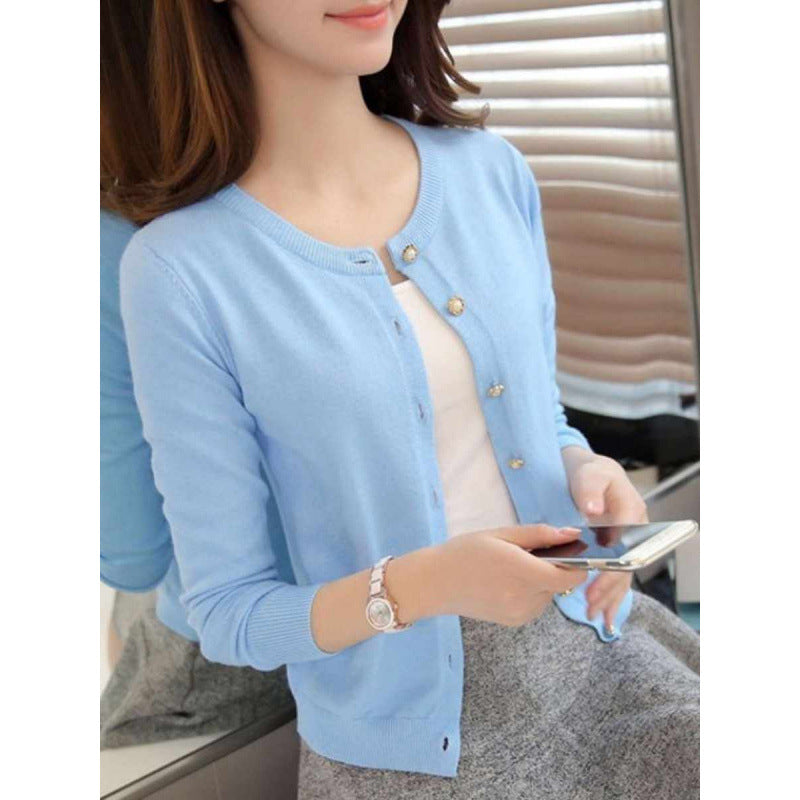 Sweater Coat Women's Knitted Cardigan Round Neck Long Sleeve Top