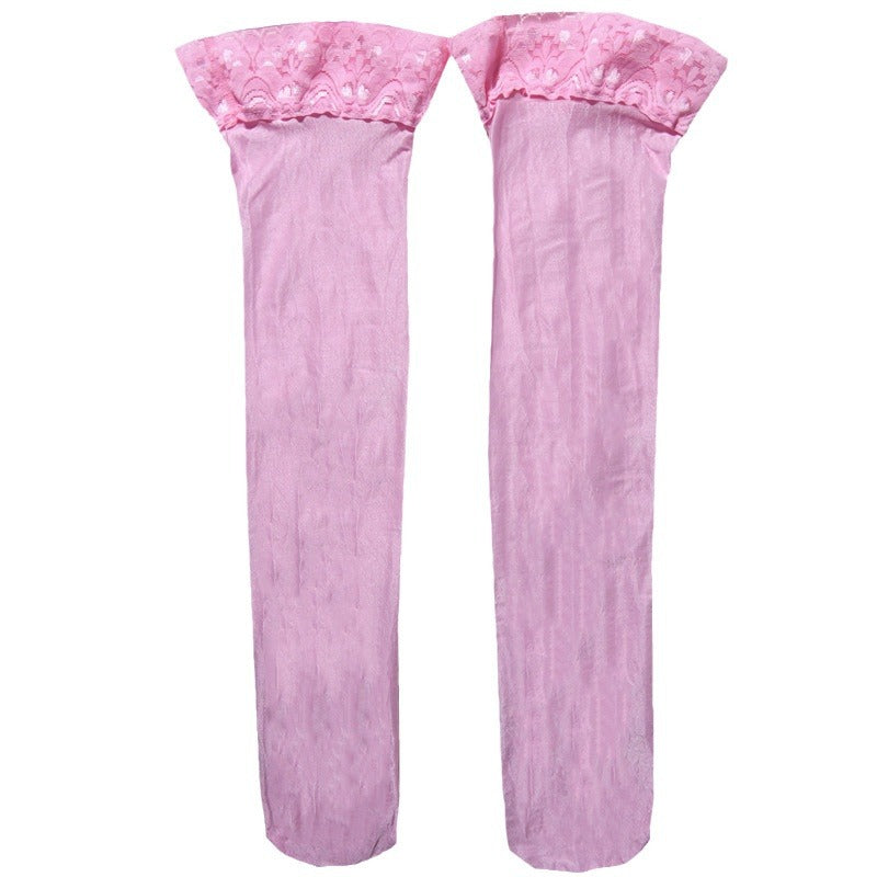 Lace Trim Underwear Women's Silicone Anti-slip Transparent Oily Long Thigh Stockings