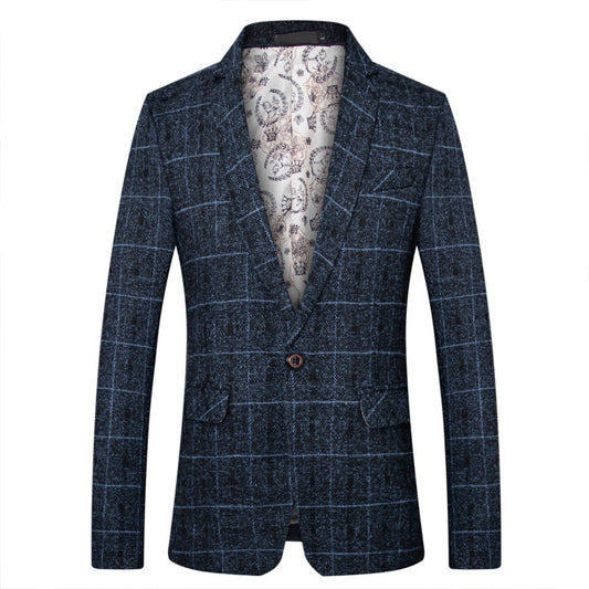 Fashion Casual Single Plaid Men's Suit Jacket