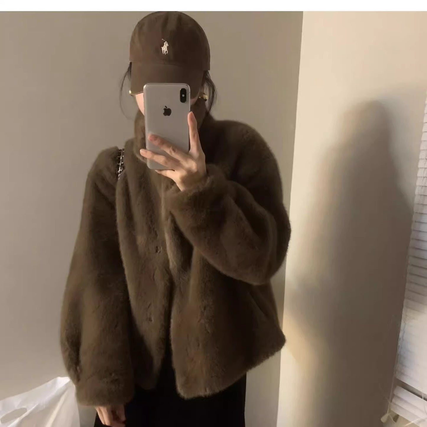 Womens Cropped Fur Trimmed Collar Coat