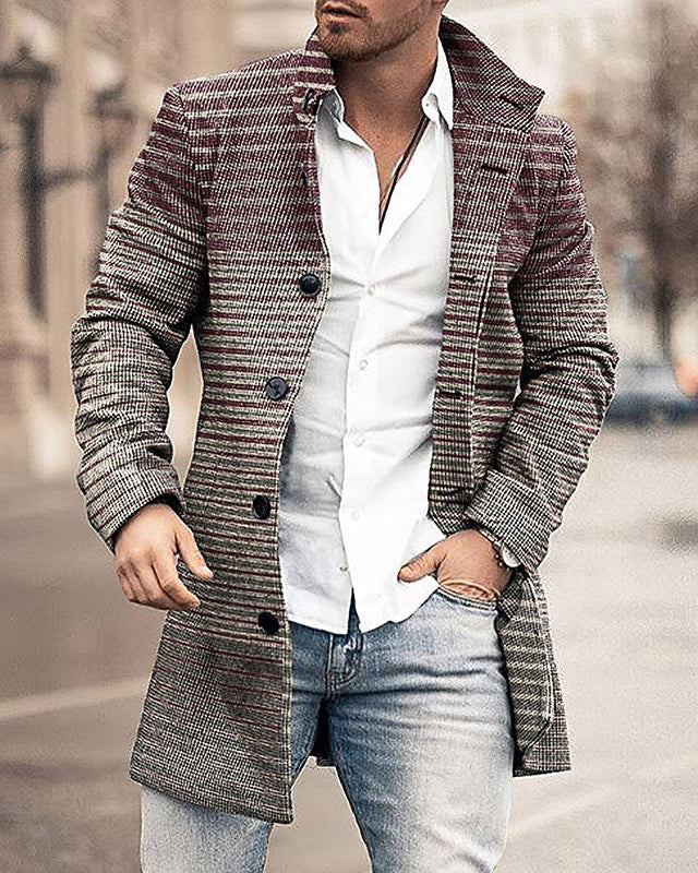 Autumn And Winter New Men's Woolen Stand Collar Medium Long Pocket Casual Coat