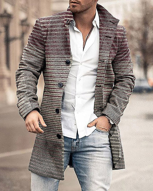 Autumn And Winter New Men's Woolen Stand Collar Medium Long Pocket Casual Coat