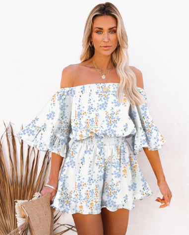 Patchwork Short Sleeve Loose Solid Color Chiffon Jumpsuit