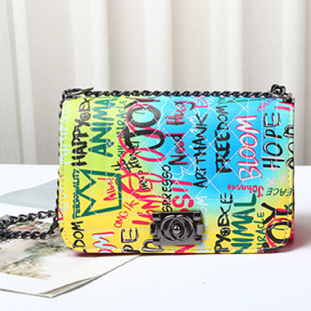 Fashion Printed Letter Graffiti Bag Diamond Chain