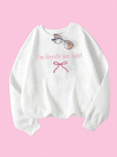 Nyankomne Just A Girl-Sweatshirts til kvinder med bogstavgrafisk print
