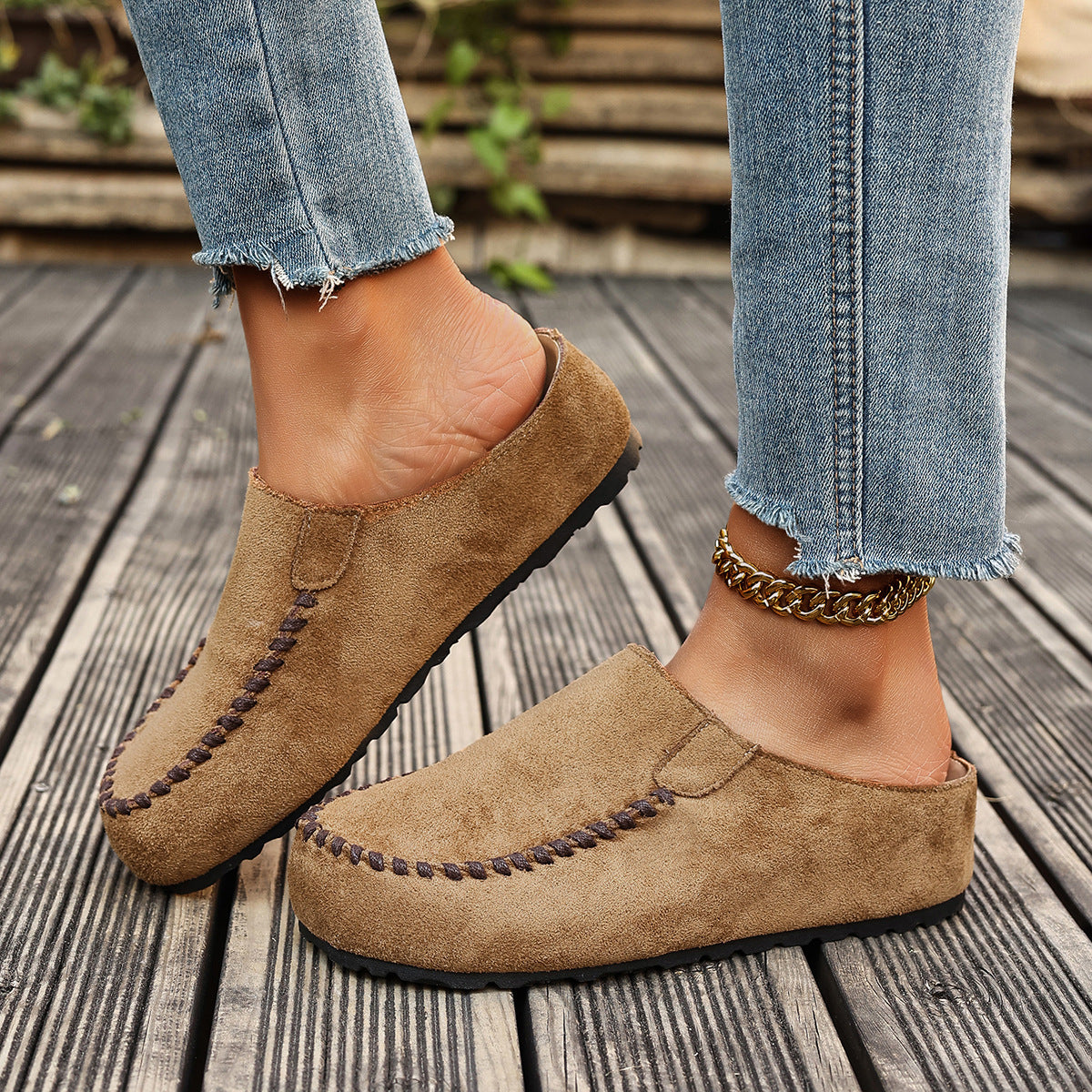 Womens Outdoor Closed-toe Half-slipper With A Thick Sole
