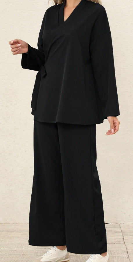 Women's Loose-fitting Top And Wide-leg Pants Two-piece Set