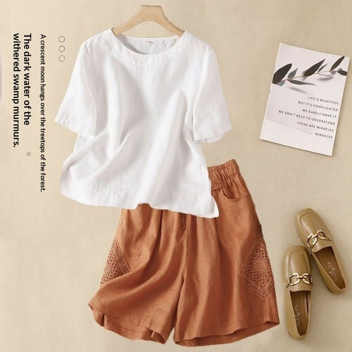 Loose Casual Elastic-waist Shorts Fashion Set