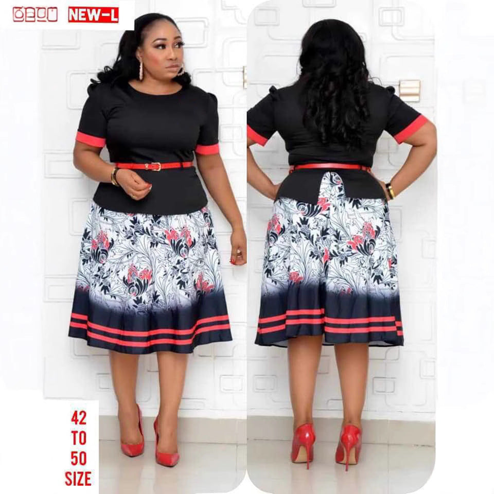 Fashionable Womens A-Line Dress With A Round Neck And Bold Print