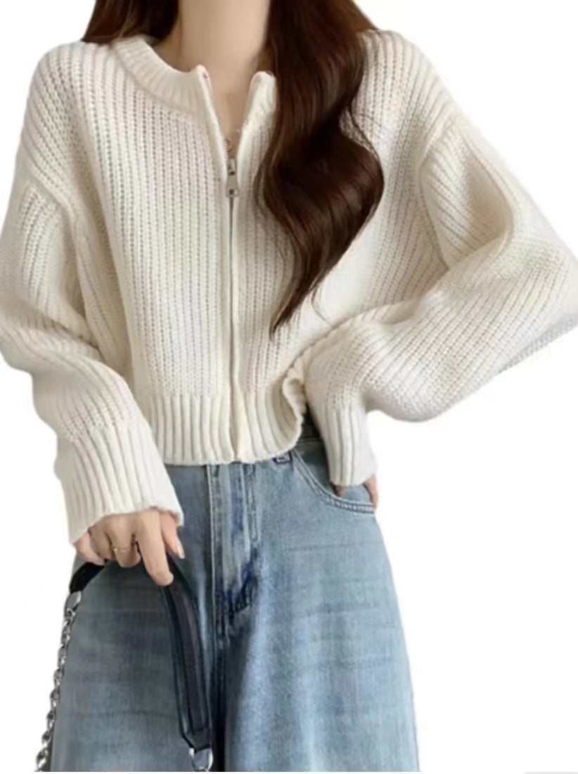 Temperament Wild Short Soft Glutinous Zipper Knitted Cardigan Sweater